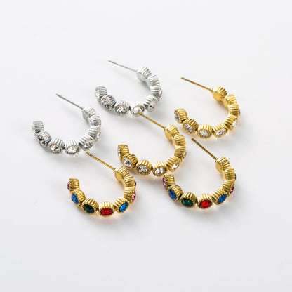 Boucles d'Oreilles Créoles à Strass Serti Clos